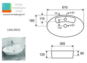 Lavabo appoggio ovale 61cm ceramica slim Litos-0012 - KAMALU