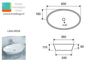 Lavabo Ovale 60cm Ceramica Slim modello Litos-0016 - KAMALU