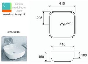 Lavabo appoggio 41cm ceramica slim modello Litos-0015 - KAMALU
