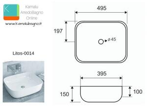Lavabo appoggio 49,5cm ceramica slim linee arrotondate Litos-0014 - KAMALU