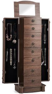 Costway Armadio per gioielli in legno stile rètro con 7 cassetti, Portagioielli con specchio, 37x23x98cm