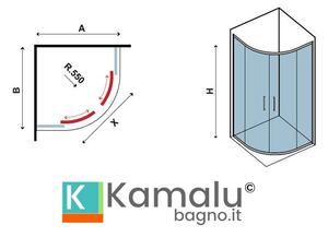 Box doccia 90x90cm semicircolare vetro trasparente anticalcare KF2000 - KAMALU