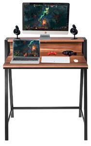 Costway Scrivania per computer a 2 livelli per piccoli spazi, Tavolo di lavoro per videogiochi da ufficio e studio 80x50x90cm