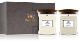 Woodwick Fireside & Linen confezione regalo (gift box) con stoppino in legno