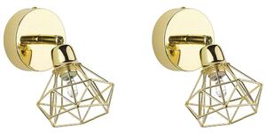 Set di 2 Lampade da Parete applique in metallo dorato con paralume a gabbia orientabile a luce posizione moderna Beliani