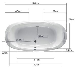 Vasca da bagno ovale 170x80 in acrilico solo guscio modello M-258 - KAMALU