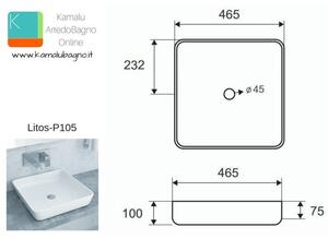 Lavabo bagno quadrato 46cm Litos-P105 - KAMALU