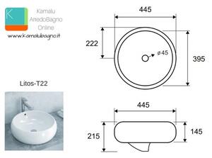 Lavandino appoggio tondo 44.5cm in ceramica Litos-T22 - KAMALU