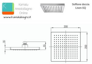 Soffione doccia quadrato a muro 20x20cm modello Lison-SQ - KAMALU