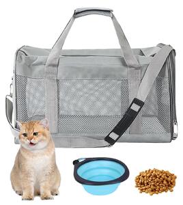 Elzusha - Trasportino pieghevole per gatti e cani, completo di ciotola per cibo, dimensioni 42x27x28 cm, colore grigio