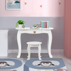 Costway Set toeletta e sedia per bambine con cassetto, Toeletta 2 in 1 con superficie smontabile, Bianco