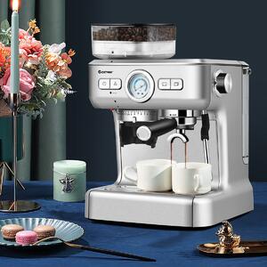 Costway Macchinetta del caffè con macinatore, Macchinetta del caffè per cappuccino latte macchiato e caffè americano