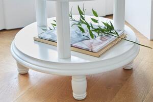 Tavolino rotondo bianco in stile provenzale con 3 ripiani diametro 60 cm-Arrediorg.it
