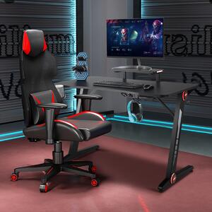 Costway Scrivania da gaming con alzata per monitor, Tavolo da gamer professionale con luci RGB
