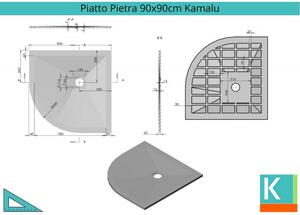 Piatto doccia pietra 90x90 semicircolare colore grigio cemento - KAMALU