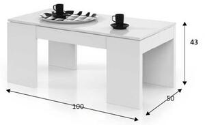 Tavolino Da Salotto Con Piano Elevabile 50x100x43 Cm Bianco Lucido - Fores