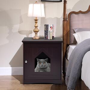 Costway Casetta per gatto in legno con porta Casa di design per gatti 51x49x46cm, Marrone