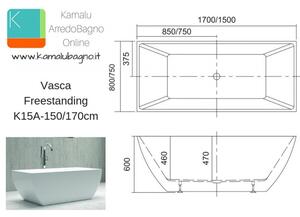 Vasca da bagno libera installazione 150x75cm K15A - KAMALU
