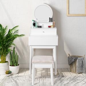 Costway Specchio da toeletta rotondo con cassetto rimovibile, Specchio moderno a muro o su scrivania, Bianco