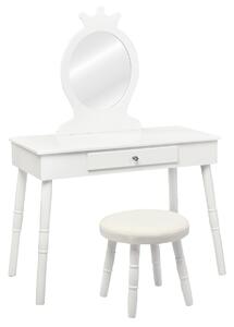 Costway Toeletta con specchio per bambini, Set tavolo e sedia toeletta con cassetti e sgabello imbottito, Bianco