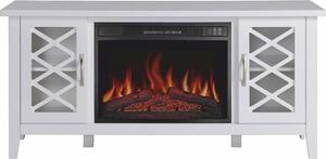 Casa Padrino mobile TV in stile country con camino elettrico a LED Bianco 137,1 x 39 x H. 64,5 cm