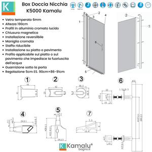 Porta doccia nicchia 90cm apertura battente KS5000 - KAMALU