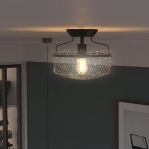 Costway Lampadario industriale con paralume di vetro, Lampadario da soffitto con base nera di metallo, Nero