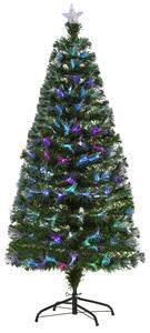 HOMCOM Albero di Natale 150cm con 180 Luci a LED e Fibre Ottiche Colorate, 180 Rami in PVC Ignifughi e Base in Metallo