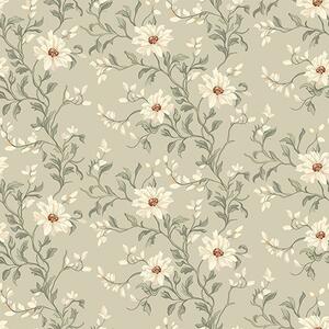 Carta da parati Fiori bianchi con foglie mosse su sfondo chiaro, Parati classici in stile inglese, a00001v1 : Uwalls.it