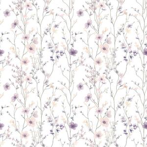 Carta da parati Piccoli fiori di campo con steli sottili su sfondo chiaro, Parati classici acquerello, a00003 : Uwalls.it