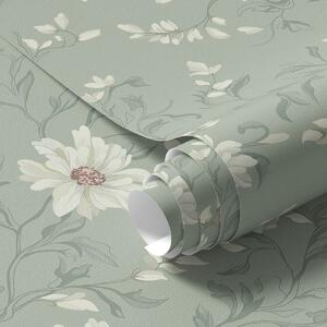 Carta da parati Fiori bianchi con foglie ondeggianti, Parati classici Rustica, a00001 : Uwalls.it
