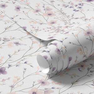 Carta da parati Piccoli fiori di campo con steli sottili su sfondo chiaro, Parati classici acquerello, a00003 : Uwalls.it