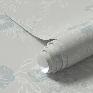 Carta da parati Fiori con foglie chiare su sfondo blu, Parati classici in stile inglese, a00006v2 : Uwalls.it
