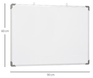 HomCom Lavagna Magnetica da parete Bianca Cancellabile a Secco 90x60cm lavagne con telaio e Pennarelli e Cancellino, Bianco