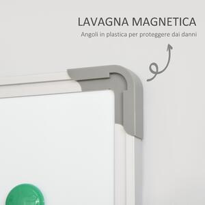 HomCom Lavagna Magnetica da parete Bianca Cancellabile a Secco 90x60cm lavagne con telaio e Pennarelli e Cancellino, Bianco