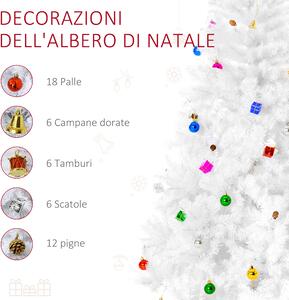 HOMCOM Albero di Natale Bianco 180cm con Addobbi e 930 Rami, Albero di Natale Artificiale in PVC