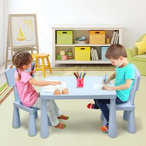 Costway Set con tavolo e 2 sedie per bambini, Set con tavolo e 2 sedie per mangiare disegnare scrivere e fare lavoretti Azzurro
