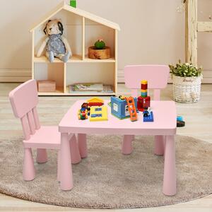 Costway Set con tavolo e 2 sedie per bambini, Set con tavolo e 2 sedie per mangiare disegnare scrivere e fare lavoretti Rosa