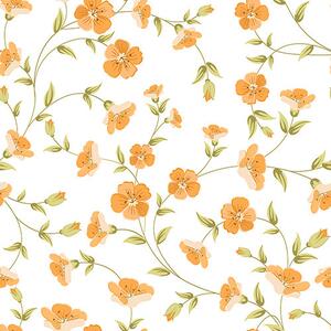 Carta da parati Fiori arancioni su sfondo bianco, Parati classici in stile inglese, a00015 : Uwalls.it