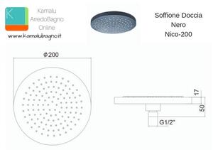 Soffione doccia circolare colore nero modello Nico-200 - KAMALU