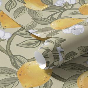 Carta da parati Fiori e limoni gialli, Parati classici in stile francese, a00023 : Uwalls.it