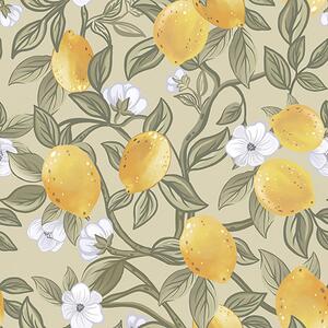 Carta da parati Fiori e limoni gialli, Parati classici in stile francese, a00023 : Uwalls.it
