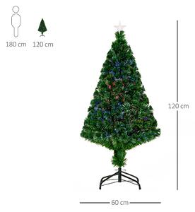 HOMCOM Albero di Natale Artificiale 120cm con Fibre Ottiche e Luci LED, Albero di Natale Luminoso con 130 Rami, Verde