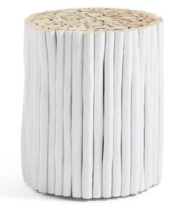 Tavolino Filip in legno massello di teak finitura bianca Ø 35 cm