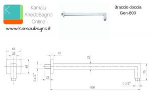 Braccio doccia 40cm a parete in acciaio modello GEN-800 - KAMALU