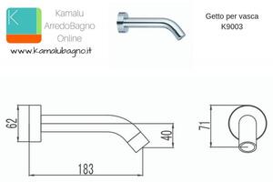 Getto vasca incasso in ottone cromato 18cm modello K9003 - KAMALU