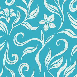 Carta da parati Fiori e foglie bianchi con scalfitture su sfondo blu, Parati fiori e piante classici, a00038 : Uwalls.it