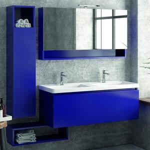 Composizione bagno sospesa 120cm mobile lavabo doppio colonna specchio e pensile - KAMALU