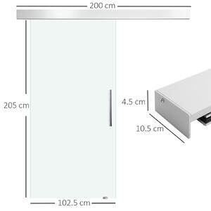 HomCom Porta Scorrevole in Vetro Temperato di sicurezza Porte per Interni con Binario Silenziosoin Alluminio