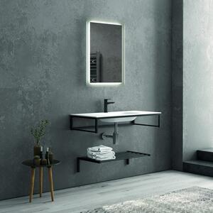 Composizione bagno metallica nera 100cm con lavabo solid surface, mensola e specchio led NICO-100C - KAMALU